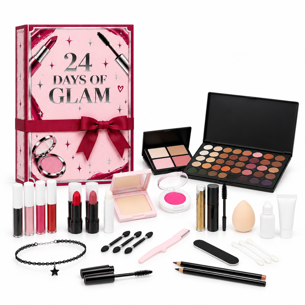 Glam Countdown calendar with makeup and beauty accessories